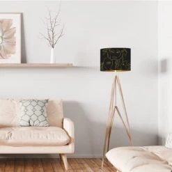 Abat-jours Lampadaires Abat-jour Lampadaire Doré Imprimé Noir Et Or Boho T 40 X H 25 -Lampadaires || Lustres || Guirlandes et décorations lumineuses Soldes abat jour lampadaire dore imprime noir et or boho t 40 x h 25 1