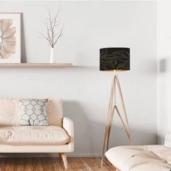 Abat-jours Lampadaires Abat-jour Lampadaire Doré Imprimé Noir Et Or Feuille T 40 X H 25 -Lampadaires || Lustres || Guirlandes et décorations lumineuses Soldes abat jour lampadaire dore imprime noir et or feuille t 40 x h 25 1