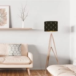 Abat-jours Lampadaires Abat-jour Lampadaire Doré Imprimé Noir Et Or Flora T 40 X H 25 -Lampadaires || Lustres || Guirlandes et décorations lumineuses Soldes abat jour lampadaire dore imprime noir et or flora t 40 x h 25 1