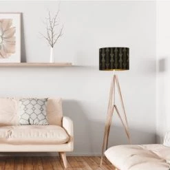 Abat-jours Lampadaires Abat-jour Lampadaire Doré Imprimé Noir Et Or Lazarre T 40 X H 25 -Lampadaires || Lustres || Guirlandes et décorations lumineuses Soldes abat jour lampadaire dore imprime noir et or lazarre t 40 x h 25 1