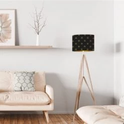 Abat-jours Lampadaires Abat-jour Lampadaire Doré Imprimé Noir Et Or Lys T 40 X H 25 -Lampadaires || Lustres || Guirlandes et décorations lumineuses Soldes abat jour lampadaire dore imprime noir et or lys t 40 x h 25 1