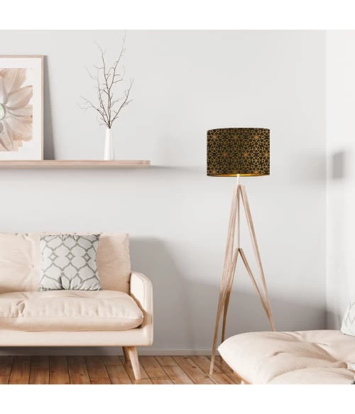 Abat-jours Lampadaires Abat-jour Lampadaire Doré Imprimé Noir Et Or Rosace T 40 X H 25 4 Abat-jours Lampadaires Abat-jour Lampadaire Doré Imprimé Noir Et Or Rosace T 40 X H 25 – Image 2