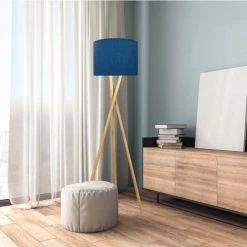 Abat-jours Lampadaires Abat-jour Lampadaire Effet Lin Bleu T 35 X H 20 -Lampadaires || Lustres || Guirlandes et décorations lumineuses Soldes abat jour lampadaire effet lin bleu t 35 x h 20 1