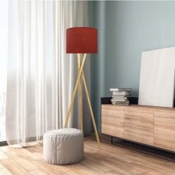 Abat-jours Lampadaires Abat-jour Lampadaire Effet Lin Rouge T 35 X H 20 -Lampadaires || Lustres || Guirlandes et décorations lumineuses Soldes abat jour lampadaire effet lin rouge t 35 x h 20 1