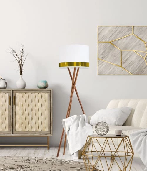 Abat-jours Lampadaires Abat-jour Lampadaire Jonc Blanc Et Or T 45 X H 25 4 Abat-jours Lampadaires Abat-jour Lampadaire Jonc Blanc Et Or T 45 X H 25 – Image 2