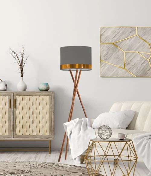 Abat-jours Lampadaires Abat-jour Lampadaire Jonc Gris Et Cuivre T 45 X H 25 4 Abat-jours Lampadaires Abat-jour Lampadaire Jonc Gris Et Cuivre T 45 X H 25 – Image 2