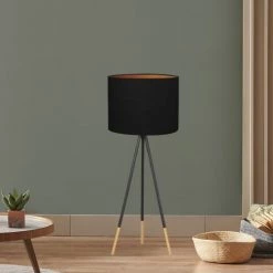 Abat-jours Lampadaires Abat-jour Lampadaire Rond Noir Et Cuivre T 35 X H 30 -Lampadaires || Lustres || Guirlandes et décorations lumineuses Soldes abat jour lampadaire rond noir et cuivre t 35 x h 30 1