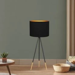 Abat-jours Lampadaires Abat-jour Lampadaire Rond Noir Et Or T 35 X H 30 -Lampadaires || Lustres || Guirlandes et décorations lumineuses Soldes abat jour lampadaire rond noir et or t 35 x h 30 1