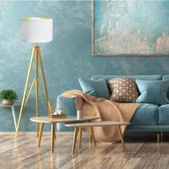 Abat-jours Lampadaires Abat-jour Rond Blanc Et Or T 35 X H 30 -Lampadaires || Lustres || Guirlandes et décorations lumineuses Soldes abat jour rond blanc et or t 35 x h 30 1