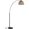 ATHM DESIGN Lampadaires Lampadaire Abat Jour Aspect Rotin Beige Et Pied Métal Noir -Lampadaires || Lustres || Guirlandes et décorations lumineuses Soldes lampadaire abat jour aspect rotin beige et pied metal noir