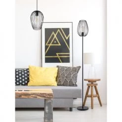 ATHM DESIGN Lampadaires Lampadaire Abat Jour Et Pied Métal Noir -Lampadaires || Lustres || Guirlandes et décorations lumineuses Soldes lampadaire abat jour et pied metal noir 4