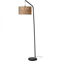ATHM DESIGN Lampadaires Lampadaire Abat Jour Rotin Beige Et Pied Métal Noir