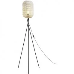 ATHM DESIGN Lampadaires Lampadaire Abat Jour Rotin Beige Et Pieds Métal -Lampadaires || Lustres || Guirlandes et décorations lumineuses Soldes lampadaire abat jour rotin beige et pieds metal 4