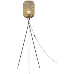 ATHM DESIGN Lampadaires Lampadaire Abat Jour Rotin Beige Et Pieds Métal Noir -Lampadaires || Lustres || Guirlandes et décorations lumineuses Soldes lampadaire abat jour rotin beige et pieds metal noir 2