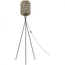 ATHM DESIGN Lampadaires Lampadaire Abat Jour Rotin Beige Et Pieds Métal Noir