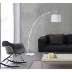 ATHM DESIGN Lampadaires Lampadaire Abat Jour Tissu Blanc Et Pied Métal -Lampadaires || Lustres || Guirlandes et décorations lumineuses Soldes lampadaire abat jour tissu blanc et pied metal 10