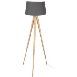 ATHM DESIGN Lampadaires Lampadaire Abat Jour Tissu Noir Et Pied Métal -Lampadaires || Lustres || Guirlandes et décorations lumineuses Soldes lampadaire abat jour tissu gris et pied metal effet bois 3