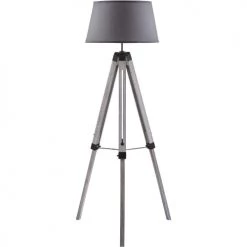 ATHM DESIGN Lampadaires Lampadaire Abat Jour Tissu Gris Et Pieds Bois