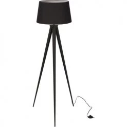 ATHM DESIGN Lampadaires Lampadaire Abat Jour Tissu Noir Et Pied Métal