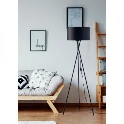 ATHM DESIGN Lampadaires Lampadaire Abat Jour Tissu Noir Et Pied Métal -Lampadaires || Lustres || Guirlandes et décorations lumineuses Soldes lampadaire abat jour tissu noir et pied metal 3