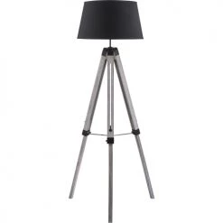 ATHM DESIGN Lampadaires Lampadaire Abat Jour Tissu Noir Et Pieds Bois