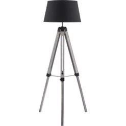 ATHM DESIGN Lampadaires Lampadaire Abat Jour Tissu Noir Et Pieds Bois -Lampadaires || Lustres || Guirlandes et décorations lumineuses Soldes lampadaire abat jour tissu noir et pieds bois 3