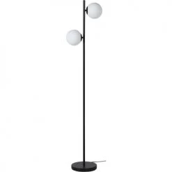 ATHM DESIGN Lampadaires Lampadaire Abat Jour Verre Pied Metal Brossé Noir