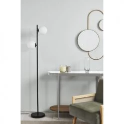 ATHM DESIGN Lampadaires Lampadaire Abat Jour Verre Pied Metal Brossé Noir -Lampadaires || Lustres || Guirlandes et décorations lumineuses Soldes lampadaire abat jour verre pied metal brosse noir 4