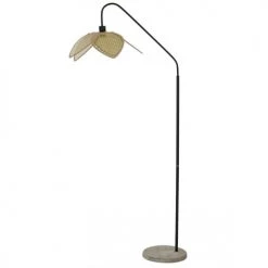 Wadiga Lampadaires Lampadaire Arc Métal Noir Et Abat-jour Rotin Synthétique 45x72x165cm