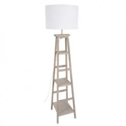 Corep Lampadaires Lampadaire Avec étagères Bois & Coton Blanc H162cm