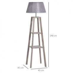 Homcom Lampadaires Lampadaire Design Contemporain 2 étagères H148 Cm Pin Lin Gris -Lampadaires || Lustres || Guirlandes et décorations lumineuses Soldes lampadaire design contemporain 2 etageres h148 cm pin lin gris 2