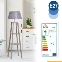 Homcom Lampadaires Lampadaire Design Contemporain 2 étagères H148 Cm Pin Lin Gris -Lampadaires || Lustres || Guirlandes et décorations lumineuses Soldes lampadaire design contemporain 2 etageres h148 cm pin lin gris 3
