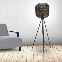 The Home Deco Factory Lampadaires Lampadaire Design Effet Corde H. 155cm Noir -Lampadaires || Lustres || Guirlandes et décorations lumineuses Soldes lampadaire design effet corde h 155cm noir 1