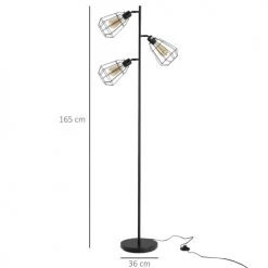 Homcom Lampadaires Lampadaire Design Industriel 3 Ampoules H165 Cm Noir -Lampadaires || Lustres || Guirlandes et décorations lumineuses Soldes lampadaire design industriel 3 ampoules h165 cm noir 2