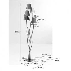 Kare Design Lampadaires Lampadaire En Acier Doré 5 Abat-jours En Velours H163 -Lampadaires || Lustres || Guirlandes et décorations lumineuses Soldes lampadaire en acier dore 5 abat jours en velours h163 4