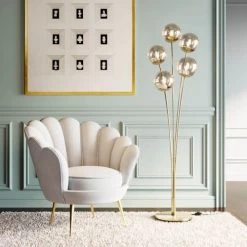 Kare Design Lampadaires Lampadaire En Acier Doré 5 Abat-jours En Verre H158 -Lampadaires || Lustres || Guirlandes et décorations lumineuses Soldes lampadaire en acier dore 5 abat jours en verre h158 1