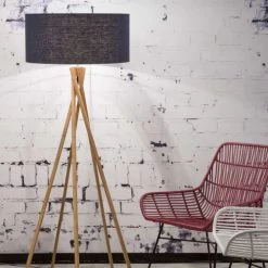 Good & Mojo Lampadaires Lampadaire En Bambou Abat-jour En Lin Bleu Denim, H. 160cm -Lampadaires || Lustres || Guirlandes et décorations lumineuses Soldes lampadaire en bambou abat jour en lin bleu denim h 160cm 2