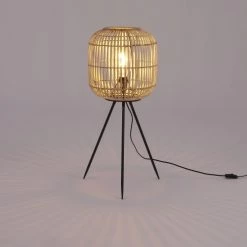 Mica Decorations Lampadaires Lampadaire En Bambou Marron Et Métal Noir H76,5 -Lampadaires || Lustres || Guirlandes et décorations lumineuses Soldes lampadaire en bambou marron et metal noir h76 5 1