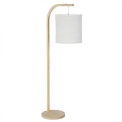 Maisons Du Monde Lampadaires Lampadaire En Bois D'ailante Beige Et Abat-jour En Tissu Blanc H169