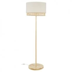 Maisons Du Monde Lampadaires Lampadaire En Bois De Manguier Et Abat-jour En Lin Et Rotin Beige H166