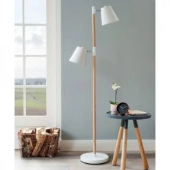 Present Time Lampadaires Lampadaire En Bois Et Métal H150 Cm Marron Et Blanc -Lampadaires || Lustres || Guirlandes et décorations lumineuses Soldes lampadaire en bois et metal h150 cm marron et blanc 1