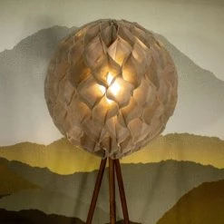 Now’s Home Lampadaires Lampadaire En Lin Taupe Pied En Teck H163 -Lampadaires || Lustres || Guirlandes et décorations lumineuses Soldes lampadaire en lin taupe pied en teck h163 3