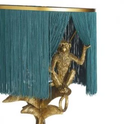 Maisons Du Monde Lampadaires Lampadaire En Métal Doré, Abat-jour à Franges Bleu Canard Et Singe En Résine Doré H144 -Lampadaires || Lustres || Guirlandes et décorations lumineuses Soldes lampadaire en metal dore abat jour a franges bleu canard et singe en resine dore h144 1000 5 15 226581 2