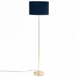 Maisons Du Monde Lampadaires Lampadaire En Métal Doré Et Abat-jour En Coton Bleu Nuit Recyclé H155