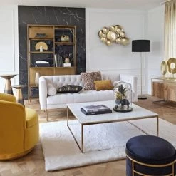 Maisons Du Monde Lampadaires Lampadaire En Métal Doré, Marbre Et Abat-jour En Velours Noirs H156 -Lampadaires || Lustres || Guirlandes et décorations lumineuses Soldes lampadaire en metal dore marbre et abat jour en velours noirs h156 1000 4 37 220494 3