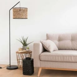 Maisons Du Monde Lampadaires Lampadaire En Métal Noir Et Fibre Végétale H162 -Lampadaires || Lustres || Guirlandes et décorations lumineuses Soldes lampadaire en metal noir et fibre vegetale h162 1000 5 23 180341 4