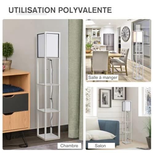 Homcom Lampadaires Lampadaire étagère H160 Cm 3 étagères 4 Niveaux Blanc 7 Homcom Lampadaires Lampadaire étagère H160 Cm 3 étagères 4 Niveaux Blanc – Image 5