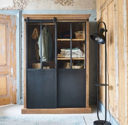 Maisons Du Monde Lampadaires Lampadaire Industriel Avec étagère Décorative En Métal Noir H161 – Image 4