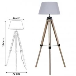 Wadiga Lampadaires Lampadaire Trépied Bois Abat-jour Gris Clair H144cm -Lampadaires || Lustres || Guirlandes et décorations lumineuses Soldes lampadaire trepied bois abat jour gris clair h144cm 3