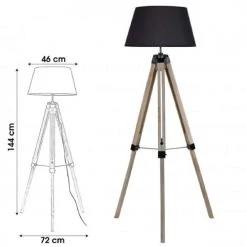 Wadiga Lampadaires Lampadaire Trépied Bois Abat-jour Noir H144cm -Lampadaires || Lustres || Guirlandes et décorations lumineuses Soldes lampadaire trepied bois abat jour noir h144cm 2